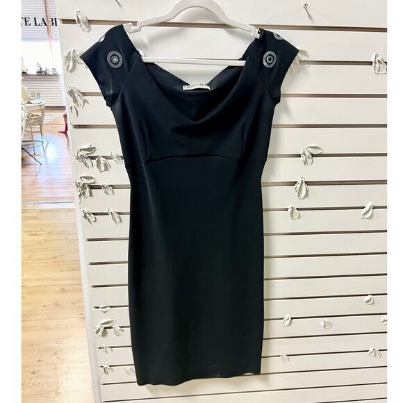 Chiara Boni La Petite Robe Off Shoulder Sheath Mini Dress Black Womens 44 / 8 US